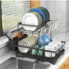 2 Tier Dish Bowl Draine Space Saving Kitchen Counter with Knife Cup and Tableware Holder Dinnerware Organizer Drainboard 2