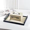 Leather Storage Tray Creative Gold Plated Rectangle Office Desktop Ornament Western Restaurant Tissue Box Modern Home Decoration 1