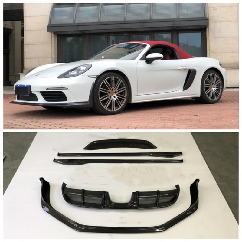 

For Porsche 718 Cayman Boxster 2016-2022 Real Carbon Fiber Bumper Front Lip Splitter Rear Diffuser Spoiler Side Skirt