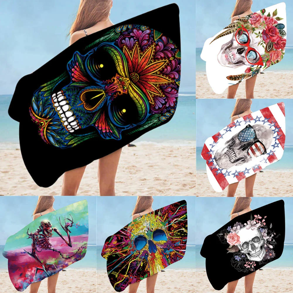 Modern Art Skull Pattern Beach Towel Personalized Bath Towels Beach Cushion Quick Dry Summer Sport Swimming Towels