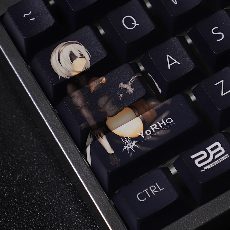 Desenhos Animados Anime Gaming Key Caps Pbt Dye-subbed Keycaps Perfil Cereja Nier 2b Keycap para Ansi 61 87 104 108 Chaves Set - Imagem 3