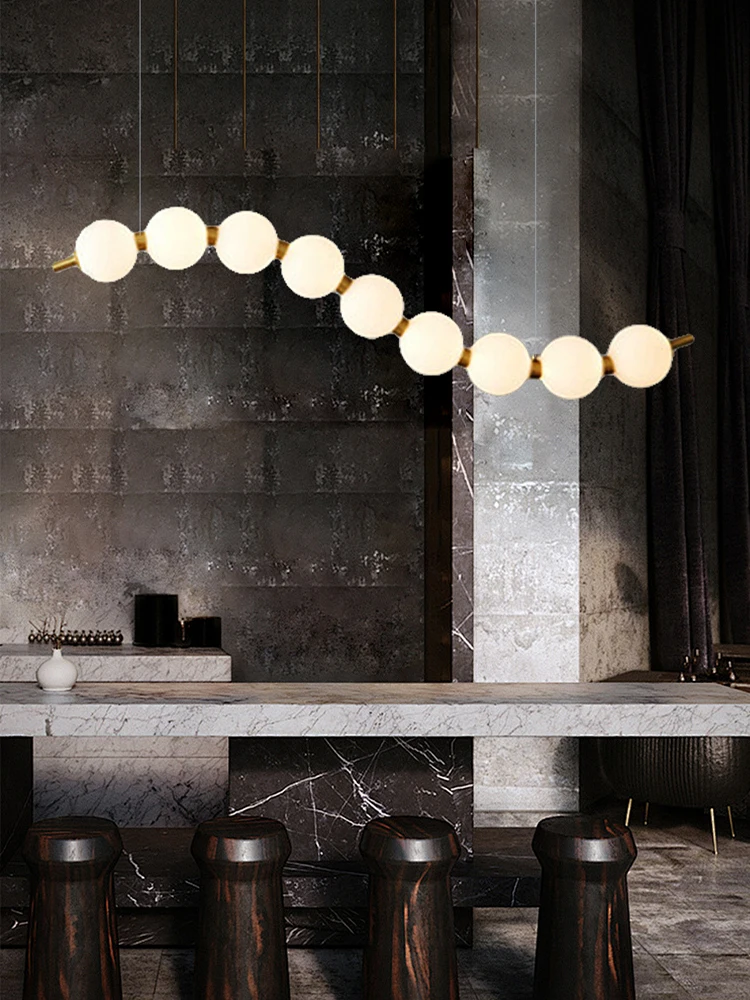 Post-modern Art Designer Creative White Beads Necklace Chandelier Hotel Lobby Restaurant Pendent Ceiling Lamp Brass