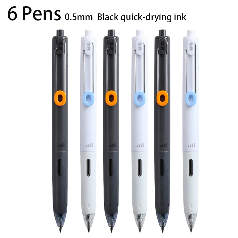 6 Pens Gel Pen 0.5MM Black Quick-Drying Ink High Quality Office Signature Pen Accounting Special Silent Pen Study Stationery uni pc 1m 3m 5m mitsubishi white acrylic high gloss art special pop posterwaterproof non fading quick drying graffiti mark pen