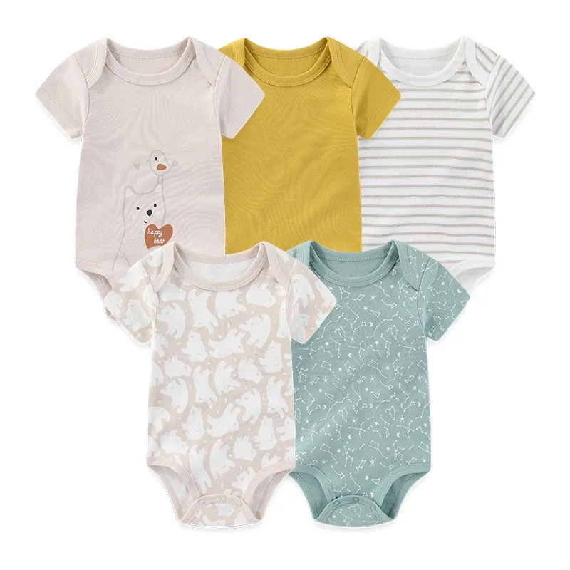 5 piece Soft Cotton Cartoon Short Sleeve Onesies 17
