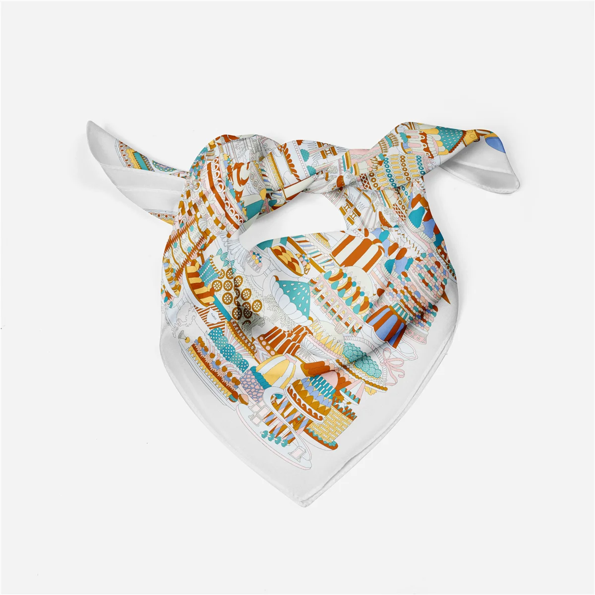 53cm neues Design Französisch Kuchen Druck Seide Schal 2024 Marke quadratischen Schal Frau Luxus Bandana Stirnband Hijab Foulard Halstuch – Detail 15