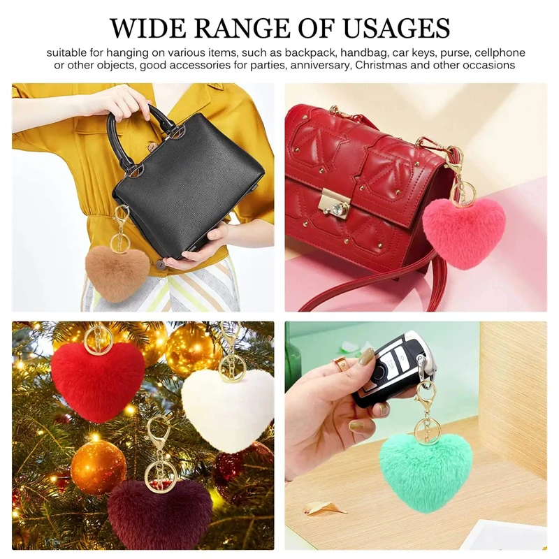 Pom Pom Keychain Heart Fluffy Fur Puff Ball Key 12PCS pop keychain toys