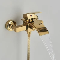 Polish Golden Bathroom Shower Faucet Bathtub Faucet with Hand shower Waterfall Spout Wall Mount Cold Hot Water Mixer Bathing 2