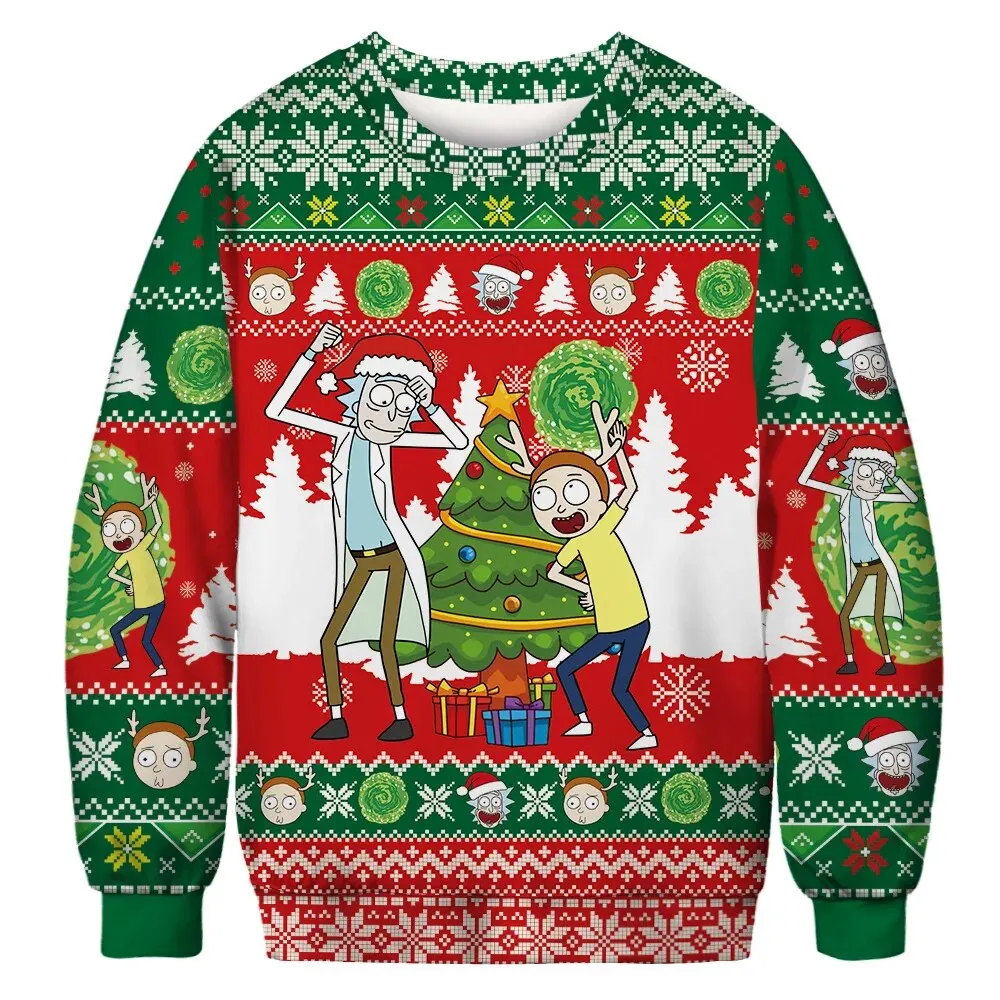 thumbnail image 1 of Suéter especial navideño de moda de finales de 2024 con estampado 3D de personajes de dibujos animados de películas de animales lindos, cuello redondo, top informal para parejas, 1 of 5