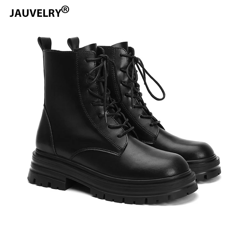 

Женские ботильоны из натуральной кожи, с круглым носком, в стиле ретро, зимние теплые ботинки на платформе, короткие ботинки на шнуровке в британском стиле, 2022