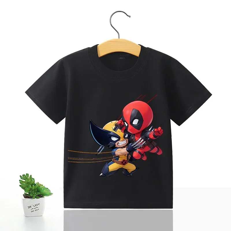 Deadpool & Wolverine T-Shirt Round Neck Short Sleeve Cartoon Fashion Clothing Cotton Kids Breathable Comfortable Birthday Gift
