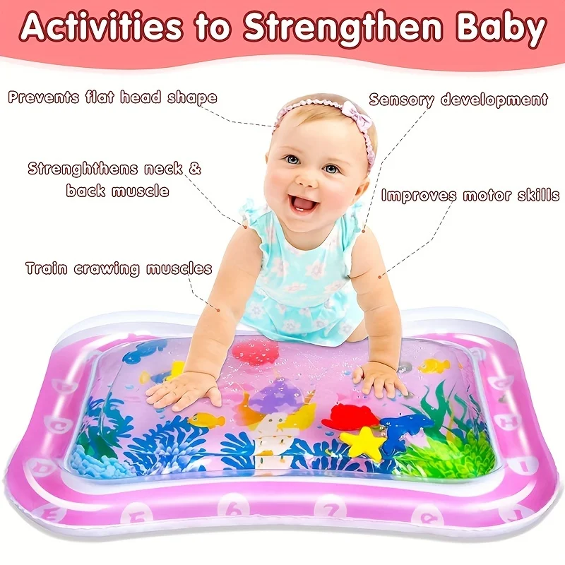 Premium Inflatable Tummy Time Mat For Infants And Toddlers-Water Play-Portable And Pink Baby Toy -Christmas Gift