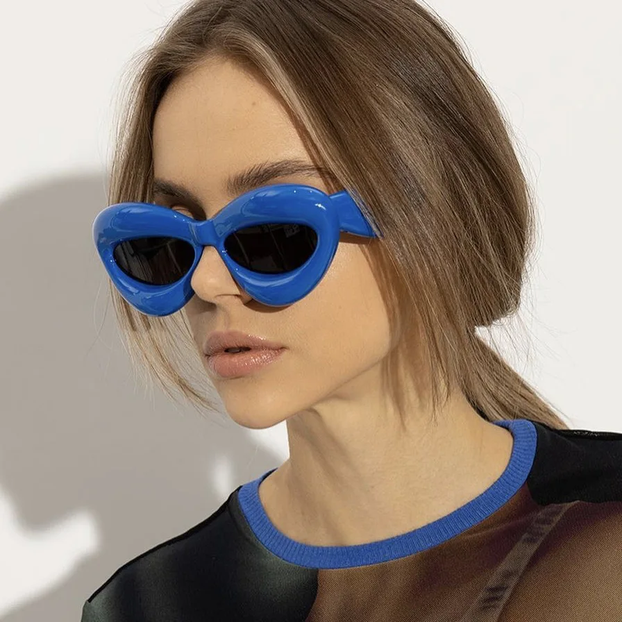

New Candy Color Cat Eye Sunglasses Women Fashion Thick Inflated Frame Shades Trendy Popular Brand Design UV400 Sun Glasses