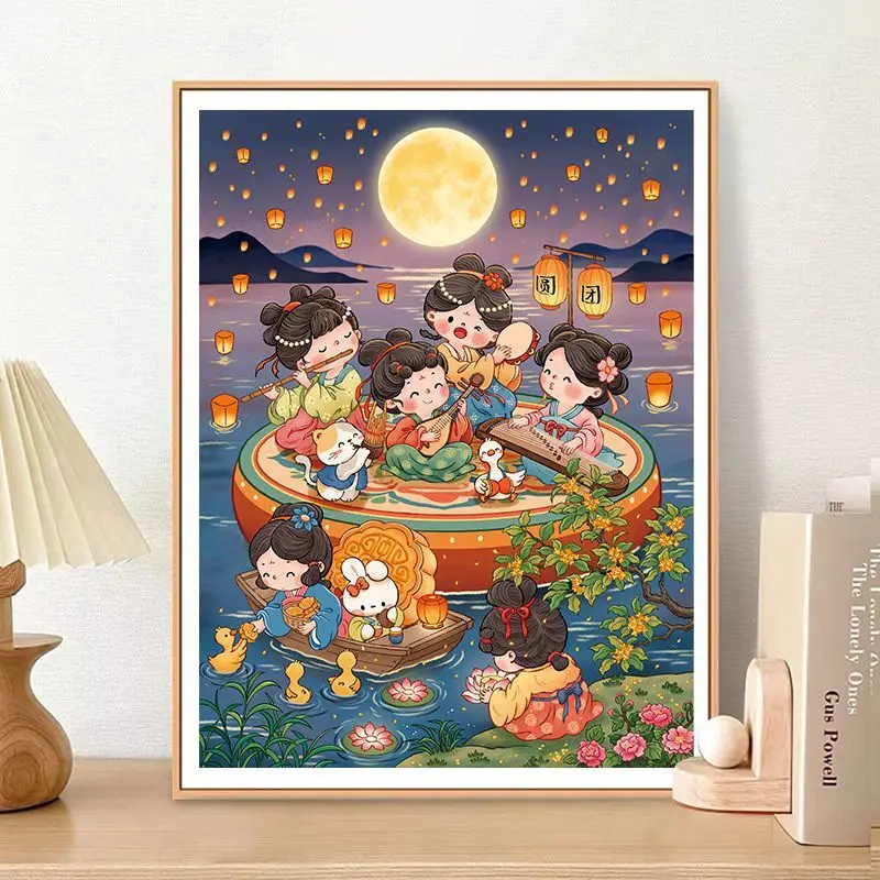 DIY 면사 11CT 인쇄된 정밀 십자수 음악을 즐기는 여성들 풍경 그림 십자수 키트 자수 바느질 세트