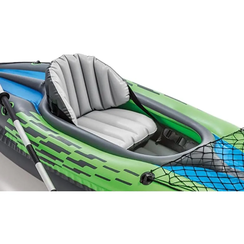 1 Man Inflatable Canoe with Aluminum Oars and Hand Pump, Green/Blue