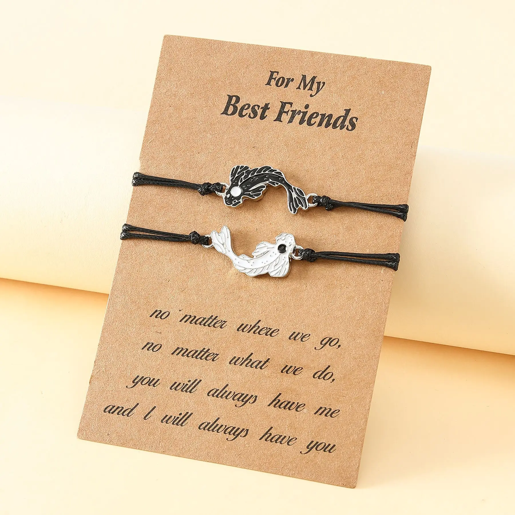 Rope Bracelet Handwoven Bracelet Alloy Drip Oil Tai Chi Fish Good Friends Card Woven Bracelet Necklace