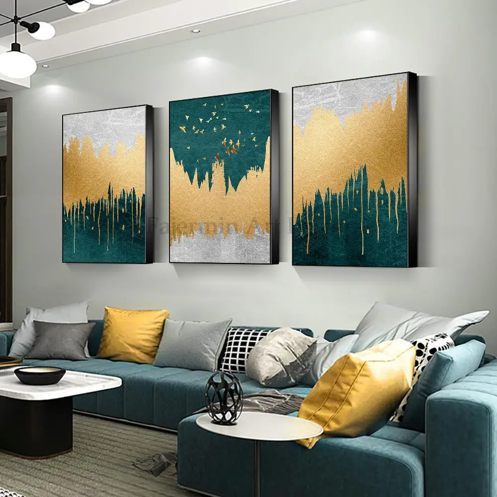 

Gold Green Abstract Aesthetic Canvas Interior Paintings Prints Modern Nordic Minimalist Wall Art Poster Pictures Room Decoration