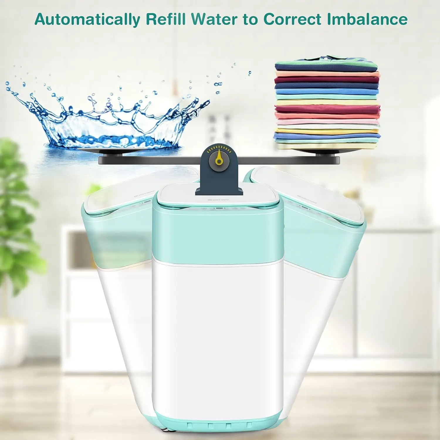 Portable Washing Machine, Built-in Drain Pump, 8Lbs Capacity, Full-Automatic washer with 6 Programs, Child Lock, Compact Laundry