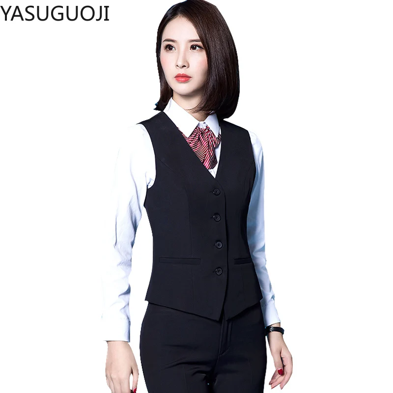 YASUGUOJI New Fashion Business Slim Fit Women Vest OL V Neck Formal Office Ladies Vest Coat Plus Size Work Wear Uniforms