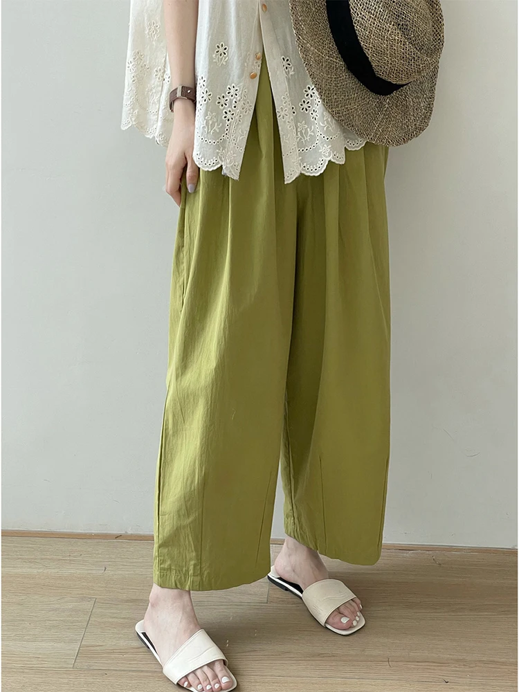 [LANMREM] Minimalism Elastic High Waist Wide Leg Pants For Women Straight Loose Casual Trousers Fashion 2024 Summer New 26D9371