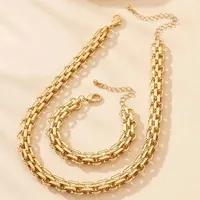 2 pièces ensemble couleur or lien chaîne collier Bracelet ensemble Punk Bracelet grand lien chaîne dubaï afrique fête ensemble de bijoux cadeau pour les femmes 2