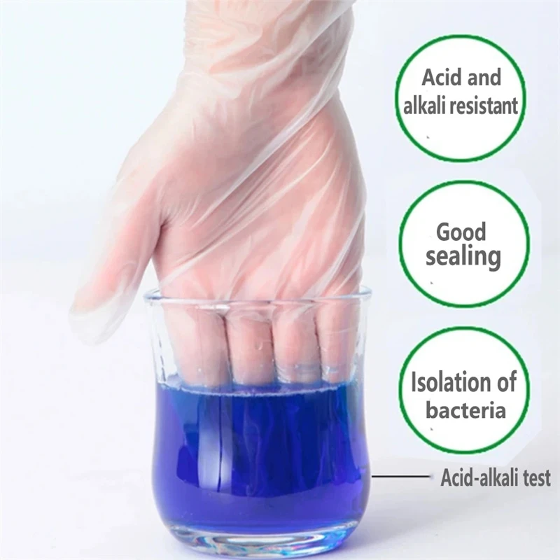 100PCS Disposable Clear Gloves TPE Food Service Gloves Thickened Powder Free Latex Free for kitchen Fried Chicken Hamburger BBQ