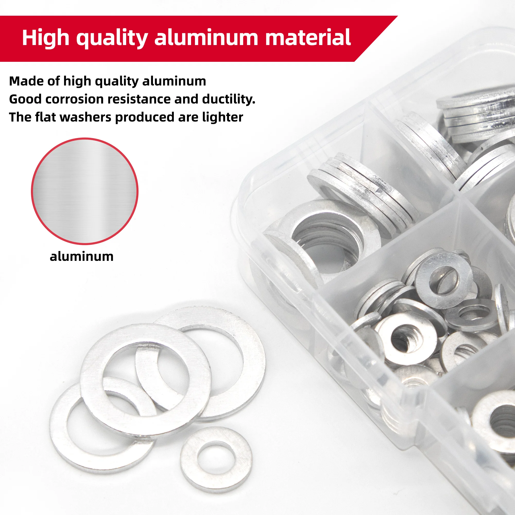 185pcs M12 M14 M16 M5 M6 M8 M10 Aluminum Flat Washer Sorting kit, aluminum washers
