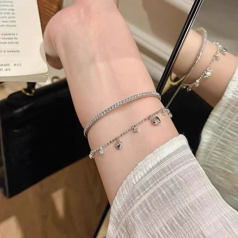 High Quality Versatile Heart Tassel Sparkling Bracelet For Women Girls Exquisite Light Luxury Bracelet Jewelry Accessories Gifts 6