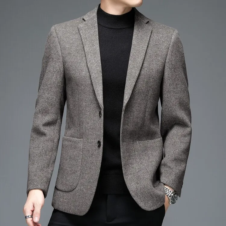 Top Quality Designer Men for Blazer Jacket Coat Autumn Winter Men Business Casual Solid Wool Double Breasted Suits & Blazer