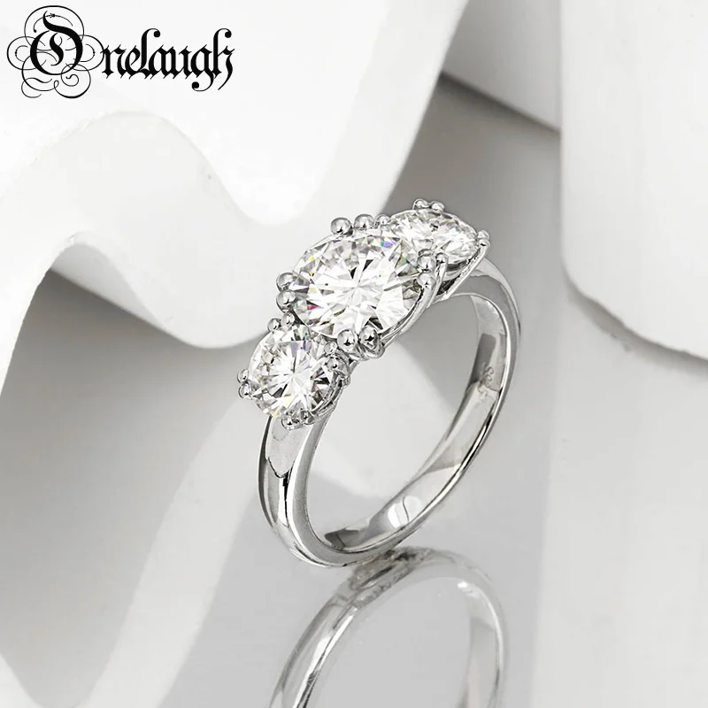 

Onelaugh Solid 5ct Three Stone D Color Moissanite Diamond Rings for Women Engagement Wedding 925 Silver Ring Love Promise Ring