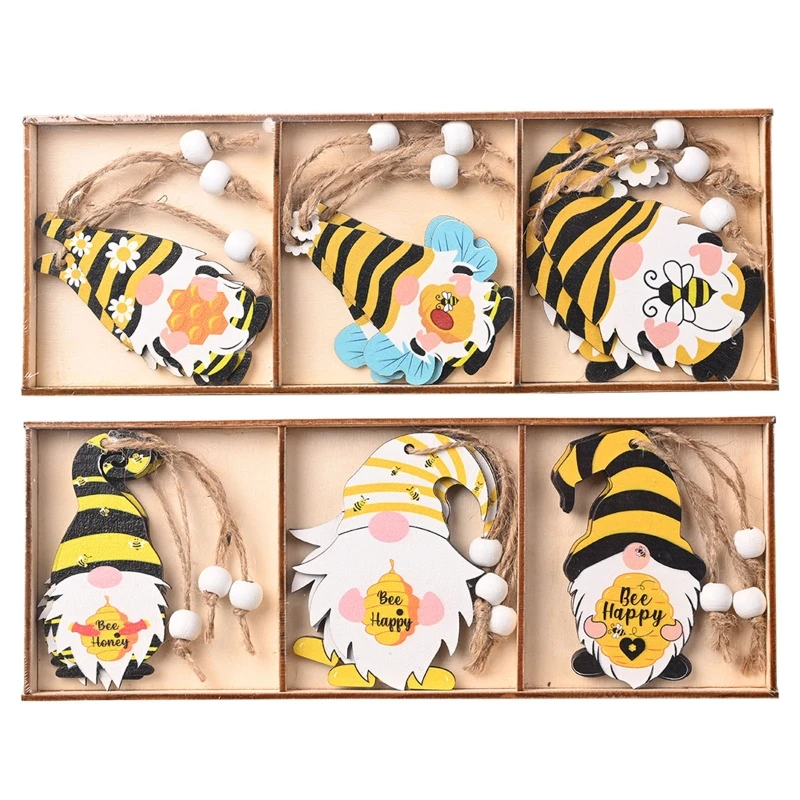 

Honeybee Festival Wooden Bee Gnome Hanging Pendant 9pcs/box Charm for Home Farmhouse Front Door Decoration