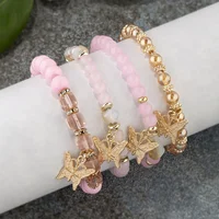4Pcs Trendy Butterfly Beaded Bracelet Set For Women Pink Acrylic Beads Elastic Chain Bangle Female Bohemian Party Jewelry Gift 2
