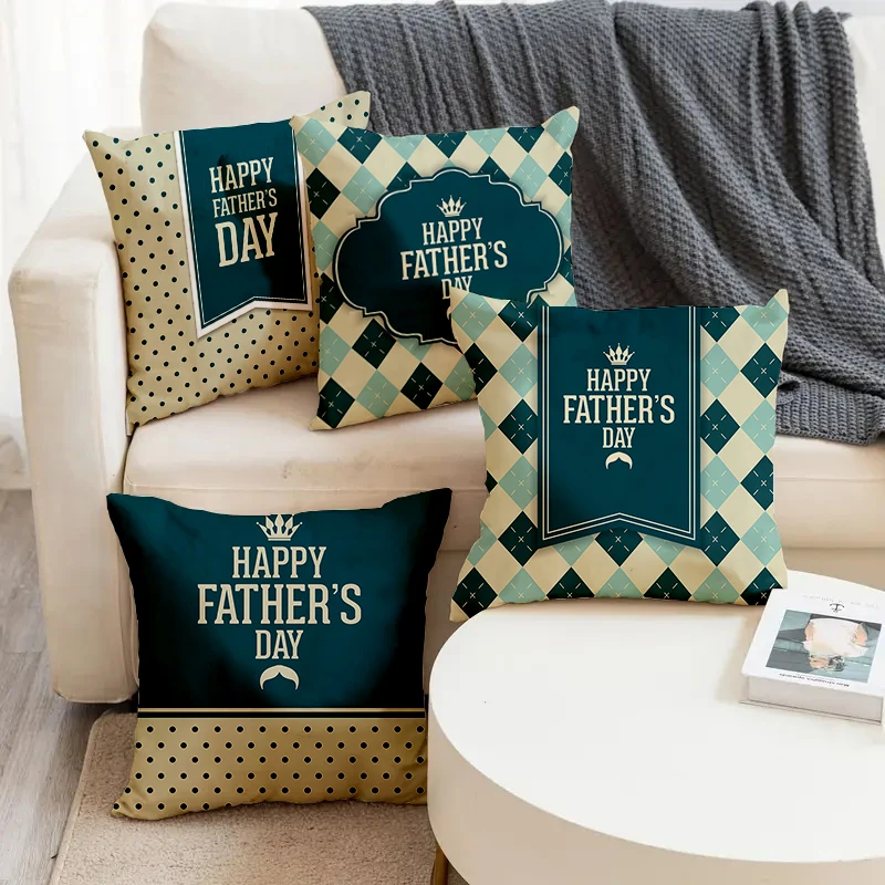 

Happy Father's Day Dot Printed Soft Square Pillowslip Green Style Linen Blend Cushion Cover Pillowcase Living Room Home Decor