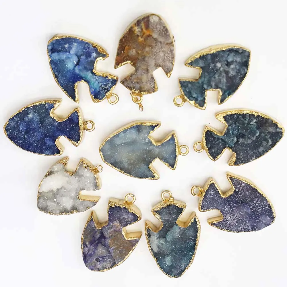 

Natural Stone Crystal Cluster Arrow Necklace Pendants Round Anchor Cone Single Hole Melon Seed Buckle Jewelry Wholesale 5Pcs/Lot