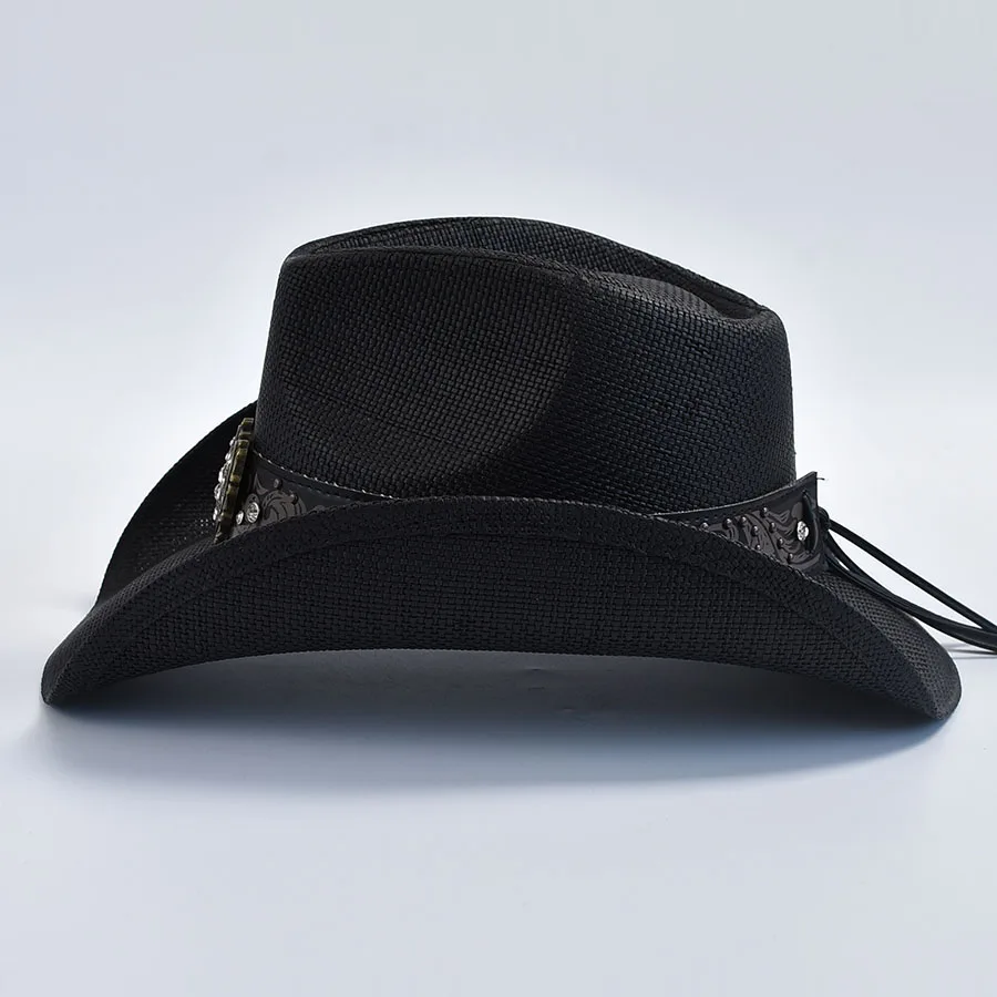 Men's Women's Vintage Straw Western Cowboy Hat Handmade Weaving Summer Beach Sun Hat Gentleman Lady Cowgirl Jazz