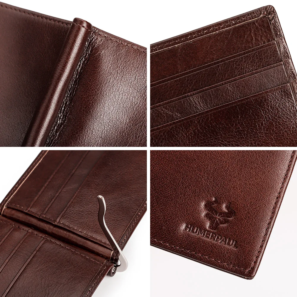 Leather Wallet Mens Slim with Money Clip RFID Blocking Credit Card Holder
