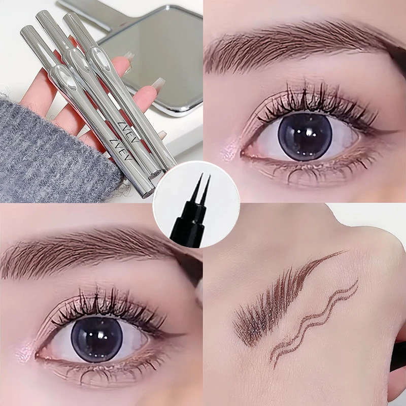 Ultra-fine 2 Point Silver Eyebrow Pen Liquid Wild Eyebrow Tattoo Waterproof 2 Fork Silkworm Brow Pen Easy To Grip Eye Makeup 2