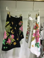 Oversized rhinestone diamond high-waisted black adjustable waist wide leg slacks Women's shorts