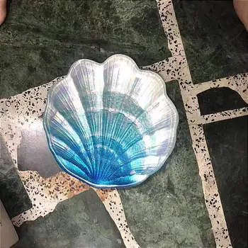 Iridescent shell shape candle glass tray ins style S size 13cm Aromatherapy small glass disc  nail tool baht salt holder
