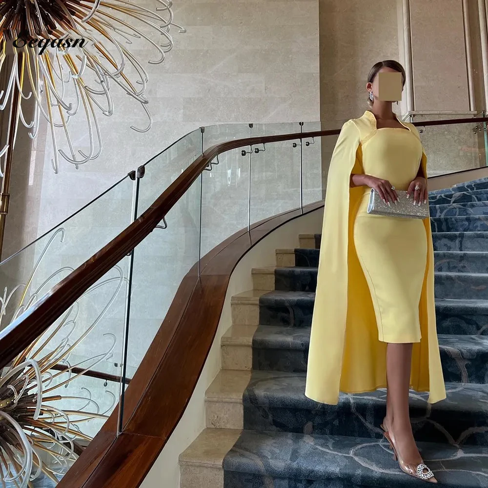 Women's customized Long Sleeve Party Dress Floor Length Saudi Occasion Gowns Elegant Yellow Prom Gown