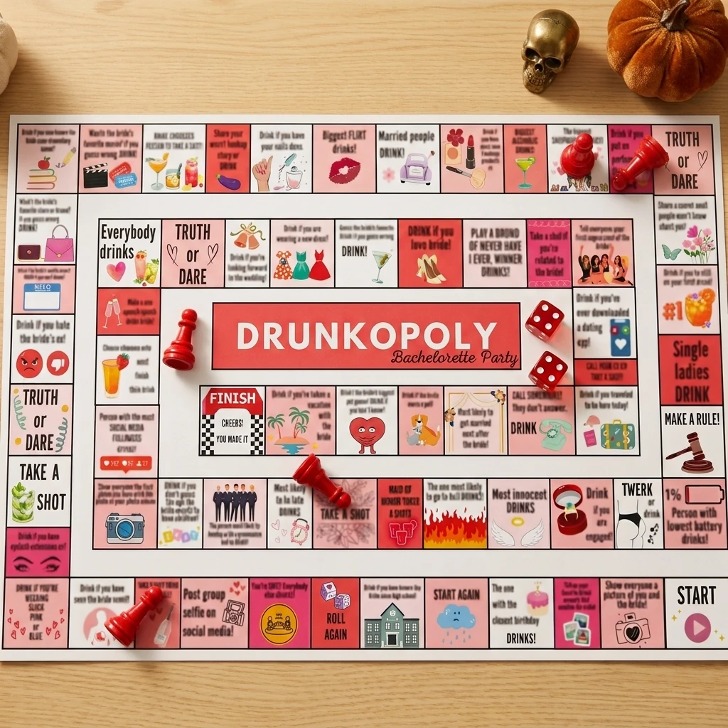 Ultimate Party Board Game Set - Includes Game Sheet, Dice & Pawns for Engaging Family & Friends Fun