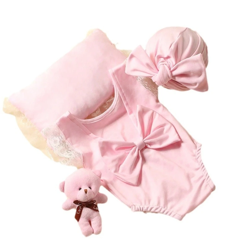

Newborns Photoshoot Outfits Beanie Lace Jumpsuits Photo Props Clothing Set