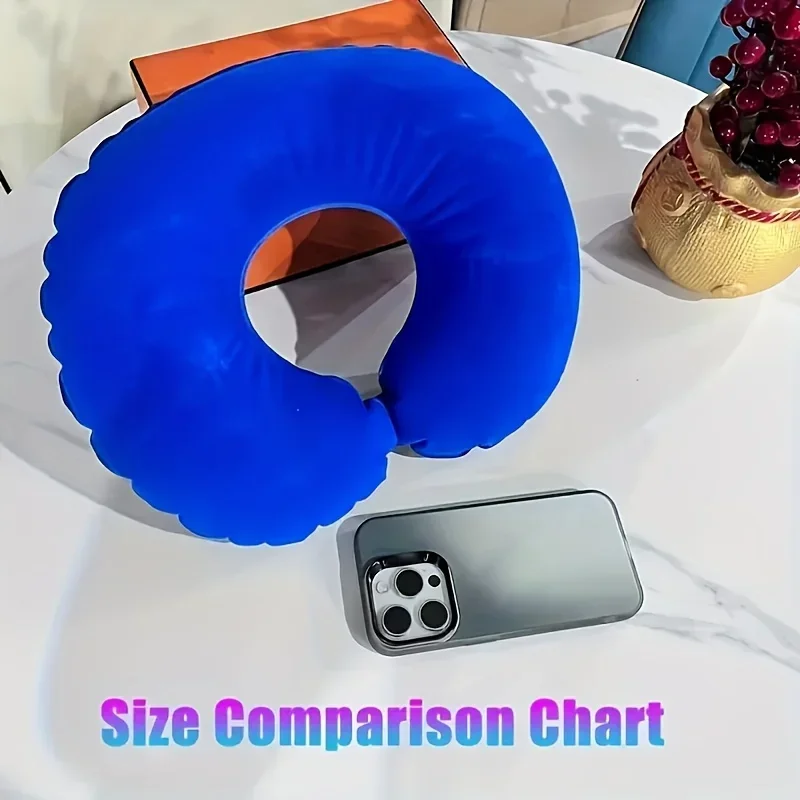 5 colors of silicone inflatable travel neck pillow, portable suede PVC travel pillow, comfortable support for head and neck 5