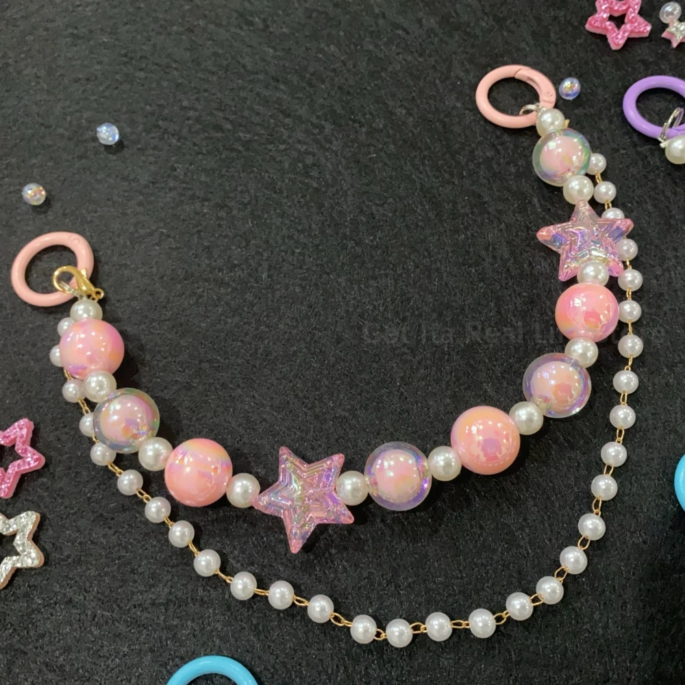 Italife Blue Chain Star Pearls Double Chains Ita bag Accessories Pink DIY Candy Shining Star Chain Anime ItaBag Decoration H335