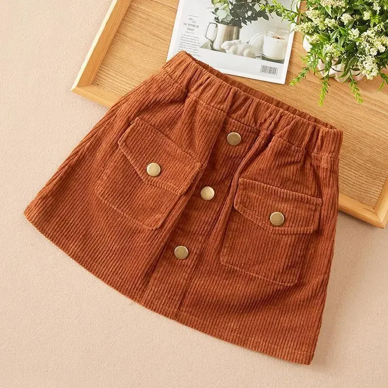 Girls Skirt Spring and Autumn New Girls Corduroy Korean Children Velvet Outer Wearing A-line Short Skirt