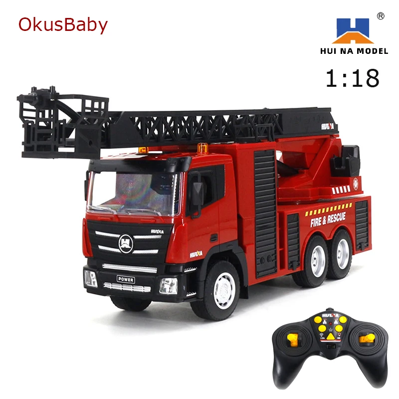 

Huina 1361 2.4GHz 1:18 Remote Control Ladder Fire Truck Engineering Vehicle Model 9 Channels Sparying Water Alloy Bumper Toy Car