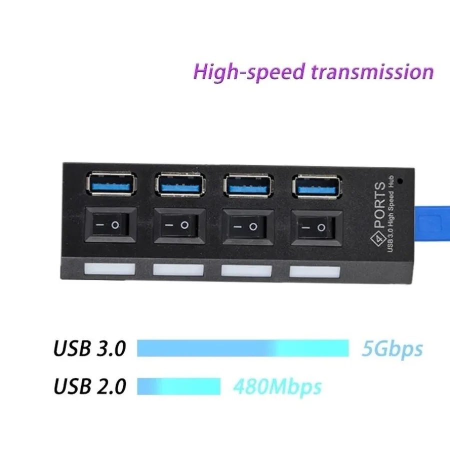 High-Speed Multi-Port USB Hub with LED and On/Off Switch