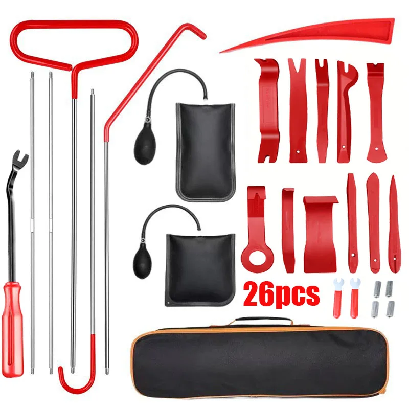 Kit de herramientas de desbloqueo de puerta de coche de emergencia, bomba de cuña de aire y juego de herramientas de largo alcance con bolsa, herramientas auxiliares de reparación y entrada de automóviles