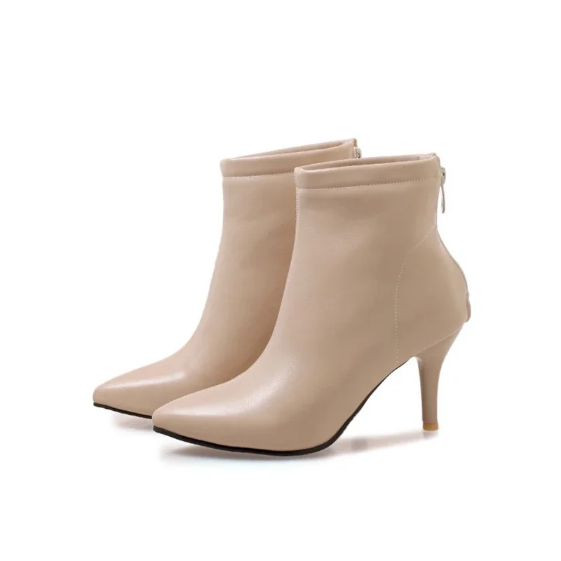 

2020 New Arrival Autumn Women Ankle Boots 7cm High Heels Pointed Toe Sexy Motorcycle boots For Females Plus size 48 Shoes 08-4