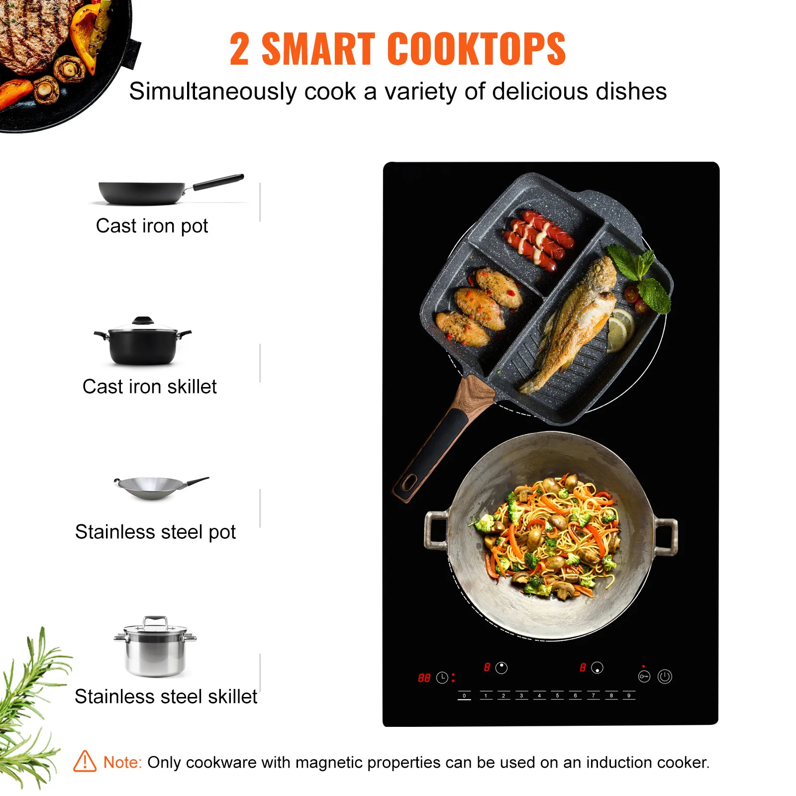 SucceBuy 2 Burners Electric Induction Cooktop Stove Hob Built-in Burner Cooker Sensor Touch Control Magnetic Cooker Hot Plate induction cooktop