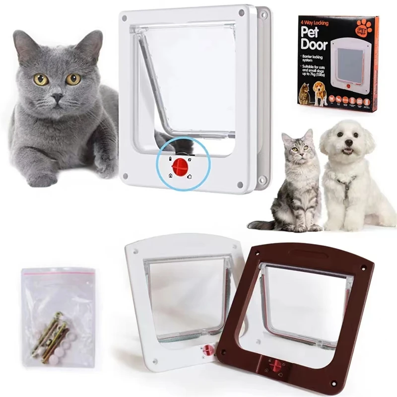 Cat Flap Door 4 Way Locking for Interior Exterior Doors Weatherproof Pet Doors for Cats & Doggies Suit Window&Thin Wall,cat door,pet door